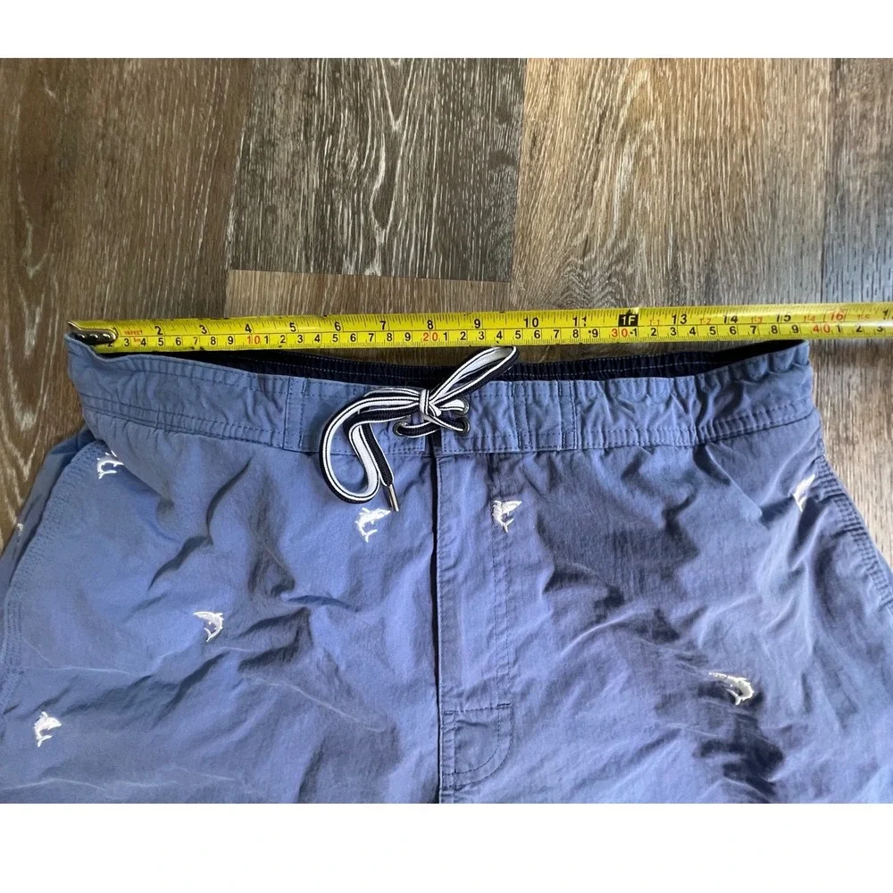 Cremieux Swim Trunks Mens Large Blue Shark Embroidered Drawstring Mesh Lined